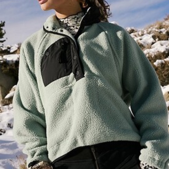Free People FP Movement Hit the Slopes Pullover XS Aqua Haze EUC